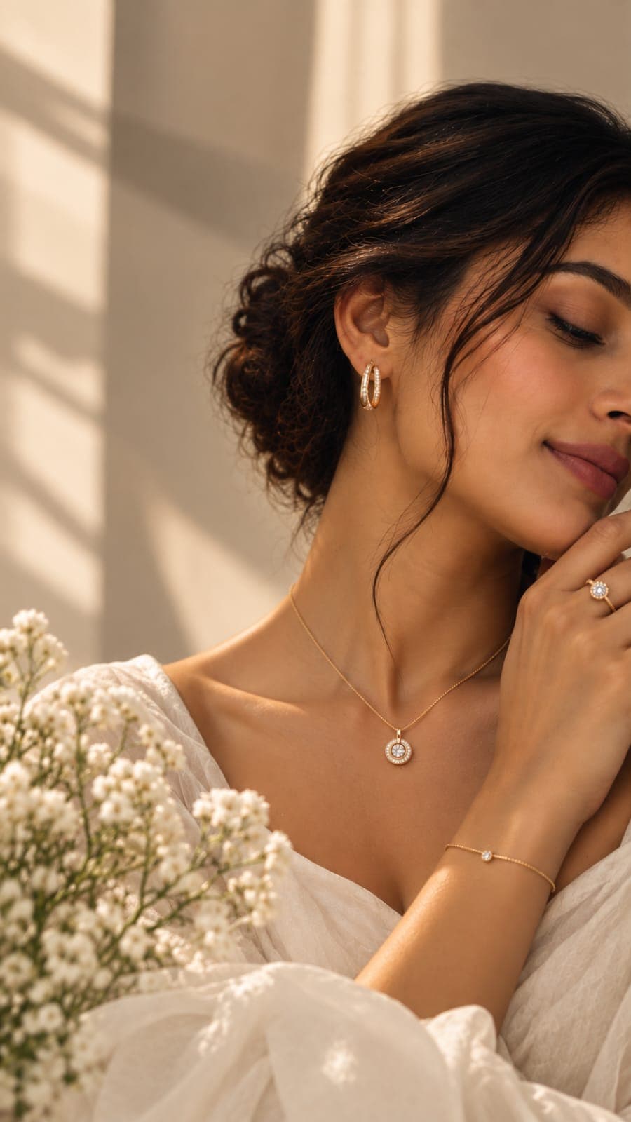 Model wearing gold jewellery from 100triangles London